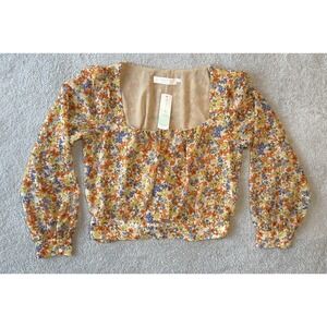 NWT Astr The‎ Label Willa Shirt Floral Boho Yellow Tie Back Classic Women's M